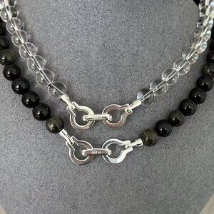 Annika Inez925 sterling silver handmade obsidian crystal beaded lock necklace st